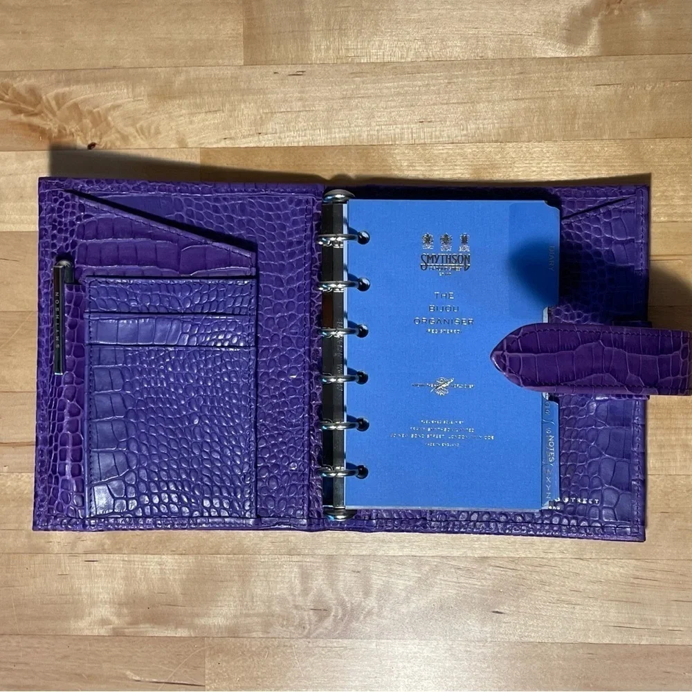 Smythson of Bond Street Bijou Organizer | Mara Purple Crocodile-Embossed Leather